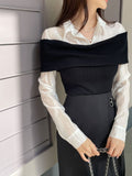 Monta Color Matching Off-Shoulder Knit Layered Shirt