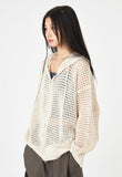 Mesh summer 2-way knit hood zip-up
