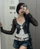 Tease See-Through Wrinkle Crop Cardigan