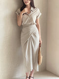 Oe Short Sleeve Shirt Wrap One Piece