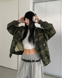 Camo Stud Pocket Two Way Hood Zip-Up