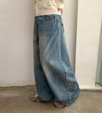 Lemmry Star Vintage Washing Denim Wide Pants