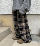 Benhi Hairy Wool Banding Check Wide Pants