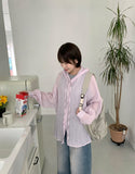 Binbuo Summer See-through Stripe Hood Shirt
