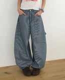 Kaden Stripe Patch Carpenter Balloon Wide Denim Pants