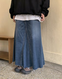 Tsukin Cat Washing Damaged Denim Long Skirt