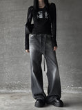 Strap Grayish Denim Pants