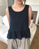 [Scrunchie set] Kicho Dot Ribbon Sleeveless Blouse