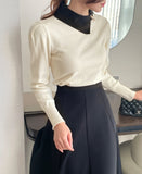 Jaylin Color Matching Collar Shirring Knit