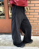 Bowling corduroy snap adjust wide-fit long pants