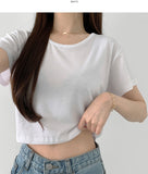 Relaxed round neck cooling summer short sleeve crop T-shirt