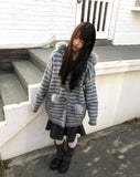 Levin Stripe Drop Knit Fur Hooded Cardigan