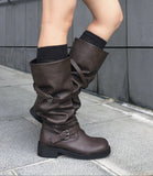 Obik Shirring Biker Buckle Long Boots