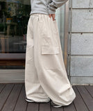 Frankie Curved Cotton Cargo Banding Balloon Wide Pants