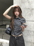 Wino String Check Short Sleeve Shirring Shirt