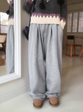 Twee pin tuck two-way banding long wide brushed jogger pants