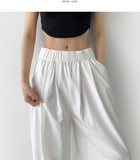 Summer Pin Tuck Long Wide Banding Pants