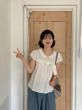 Kosho punching ribbon short sleeve blouse