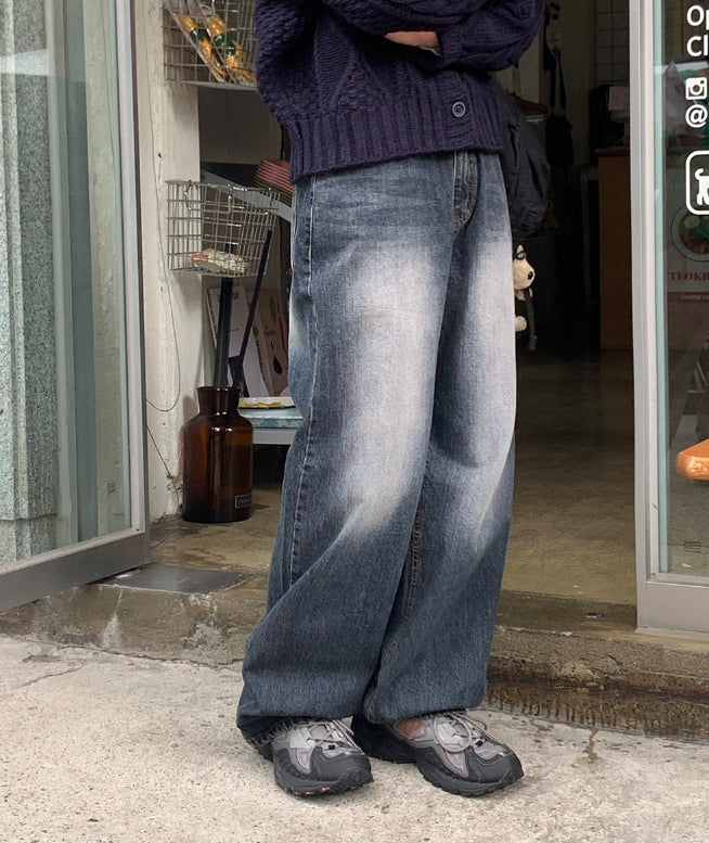 【BAON】Supima cut washed denim wide pants 