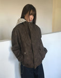 Peoen High Neck Fur Suede Jacket