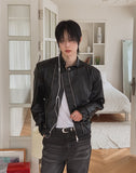 Geron Diagonal Zipper Leather Rider Jacket