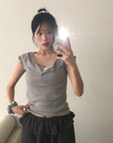 Shud Dot Snap Button Short Sleeve T-Shirt