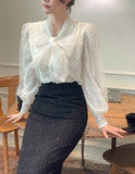 Mael Ribbon Tulle Brushed Lace Blouse
