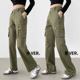 Cut long semi-straight cargo pocket pants