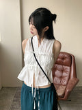 Leeum pleated shirring string sleeveless blouse