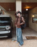 Maxi balloon snap denim pants