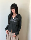 Jibil Cubic Printed Stars and Stripes Crop Long Sleeve Hood Zip-Up