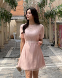 Rubian Short Sleeve See-Through Flare One Piece