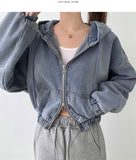 Casual Street Boa Fur Lining Warm Hood Denim Jacket