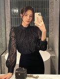 Seldin Velvet See-Through Dot Blouse