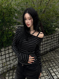 [MADE] One-Shoulder Open Stripe Tee