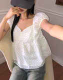 Luna Dot Shirring Puff Short Sleeve Blouse