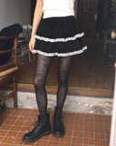 Pobo suede velvet lace tiered mini skirt