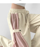 Side Two-Tone Snap Pin Tuck Wide Banding Training Pants