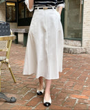 Tyne Cotton Two-Button Flare Long Skirt