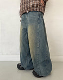 [unisex] Kurini side pin tuck washed wide denim pants