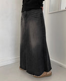 Kakuna Cutting Washed Denim Long Skirt