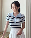 Oldin Stripe Collar Short Sleeve Knit