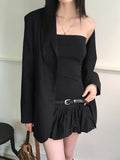 Beheu Layered Top Pumpkin Color Matching Off Shoulder Mini One Piece