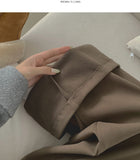 Wool Pin Tuck Button Adjust Wide Slacks