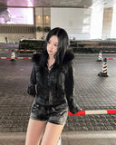 Black Fur Crop Denim Jacket