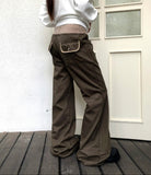 Emin Color Matching Banding Strap Pocket Bootcut Training Long Pants