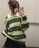 Ritz Color Matching Collar Stripe Brush Knit