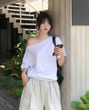 Witty Off-shoulder Short-sleeve Sweatshirt
