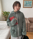 Bomiru Ribbon Hood Check Wind Jumper