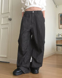 [MADE] Erson Stripe Snap Button Balloon Fit Back-Banding Denim Pants